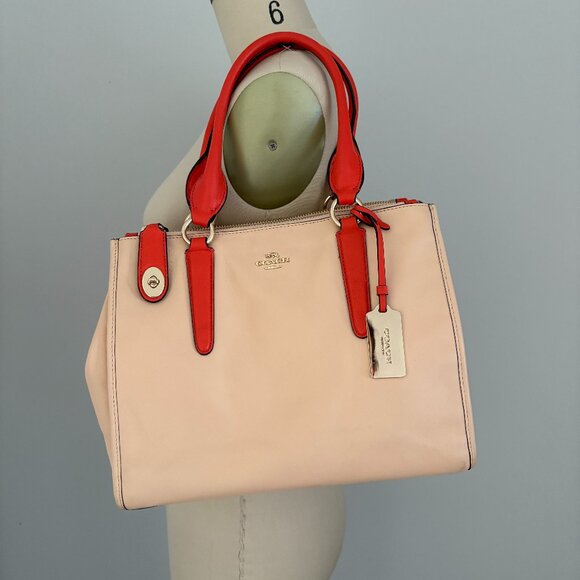 Coach Handbags - Coach Crosby Mini Carryall in Two Tone Colorblock Leather Apricot/Coral/Gold